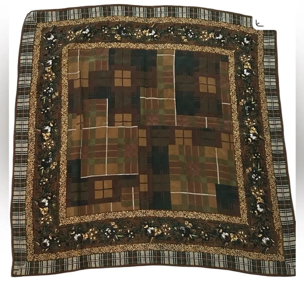 Jane Shilton pure silk, brown, large scarf Elegant Brown Patchwork floral scarf